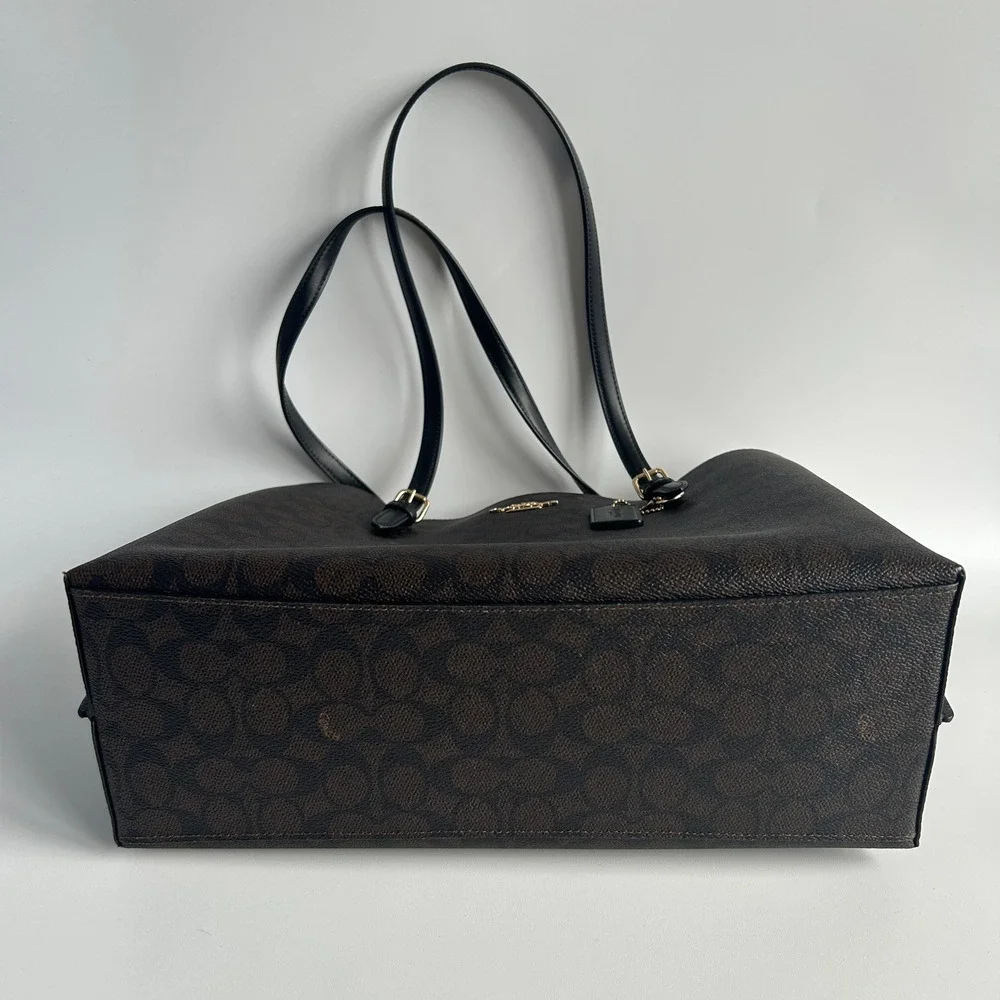 Coach Mollie Tote Brown Black Signature Canvas Leather Bag 1665 Good